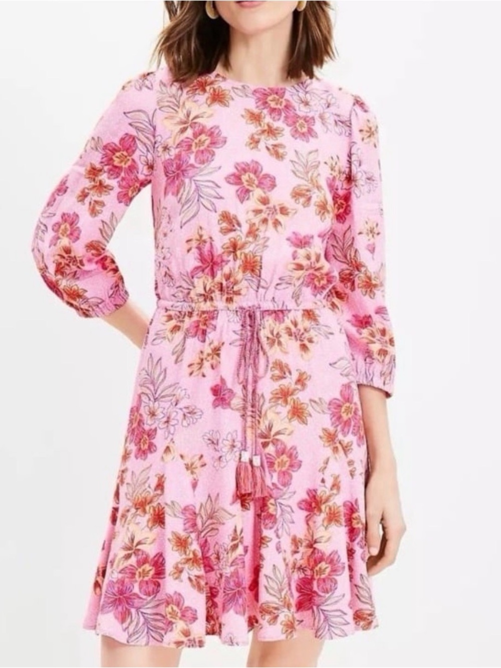 🆕 NWT Ann Taylor Loft XL Pink Floral Dress Tie Waist Cut-Out Back Romantic
